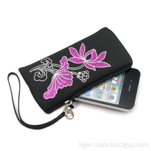 Black Velvet Zipper Pouch for Apple's iPhone 4, with Lanyard, Various Beautiful Patterns Available